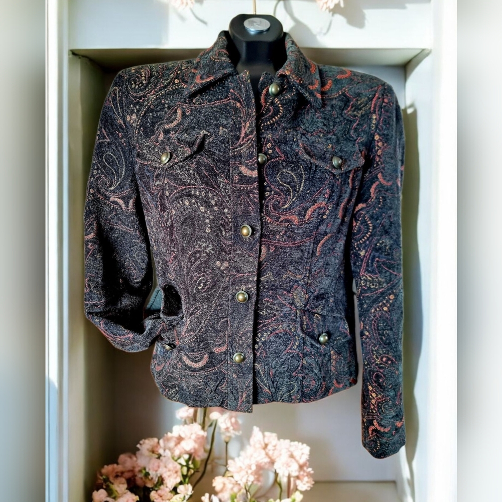 Conrad C Chenille Elegant Deep Forest GREEN Embroidered Women's Blazer Jacket
